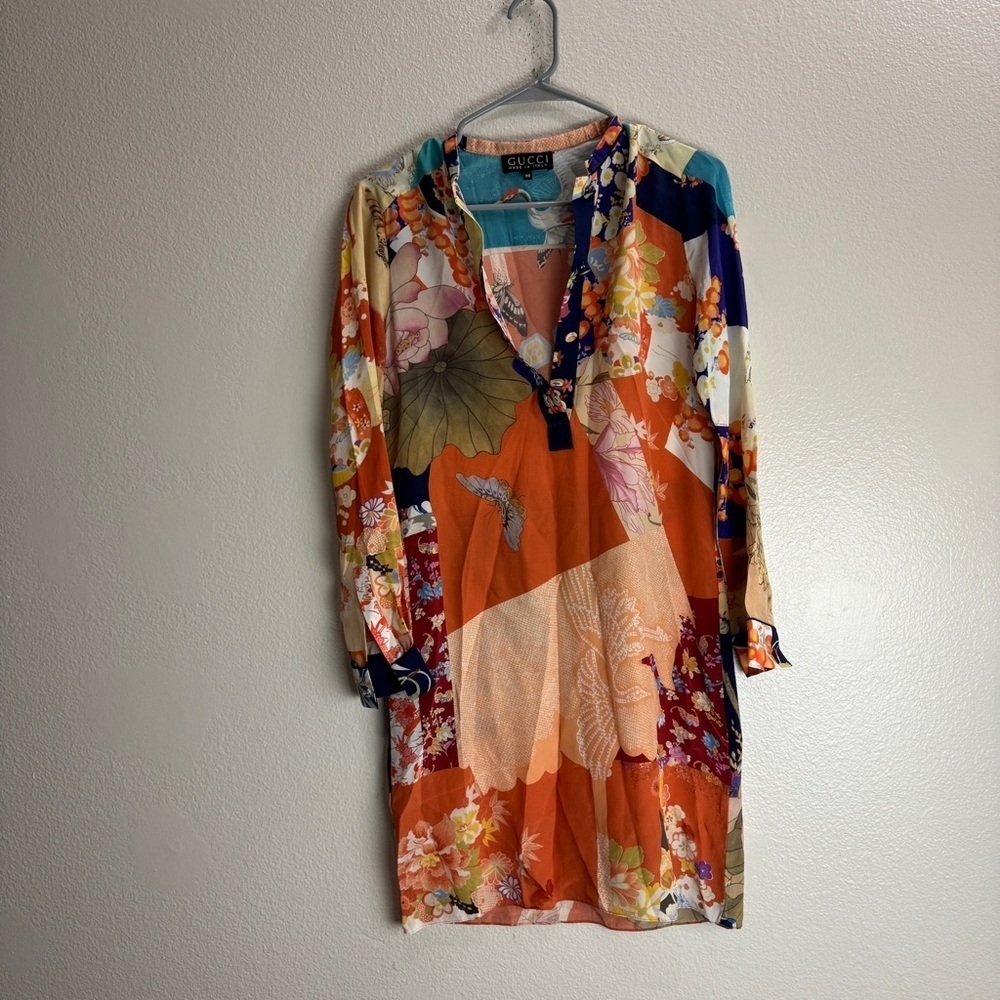 Vintage Gucci Womens Top Blouse Silky Shirt Floral Size 36